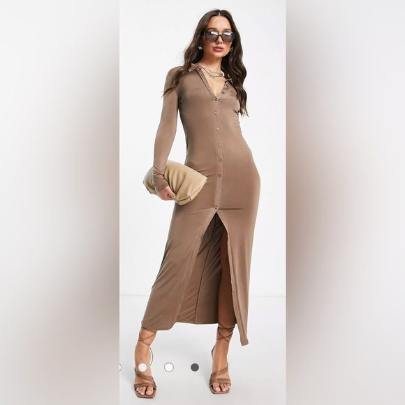 River Island Brown Button Detail Knitted Dress Size 6 NWT - Picture 7 of 15